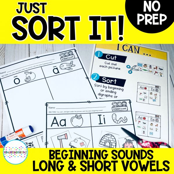 Just Sort It! Beginning Sounds Short and Long Vowels Picture Sorts - Phonemic Awareness Cover